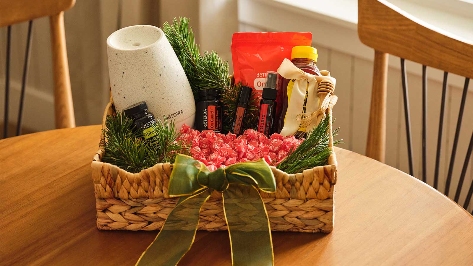 Festive basket filled with on guard products