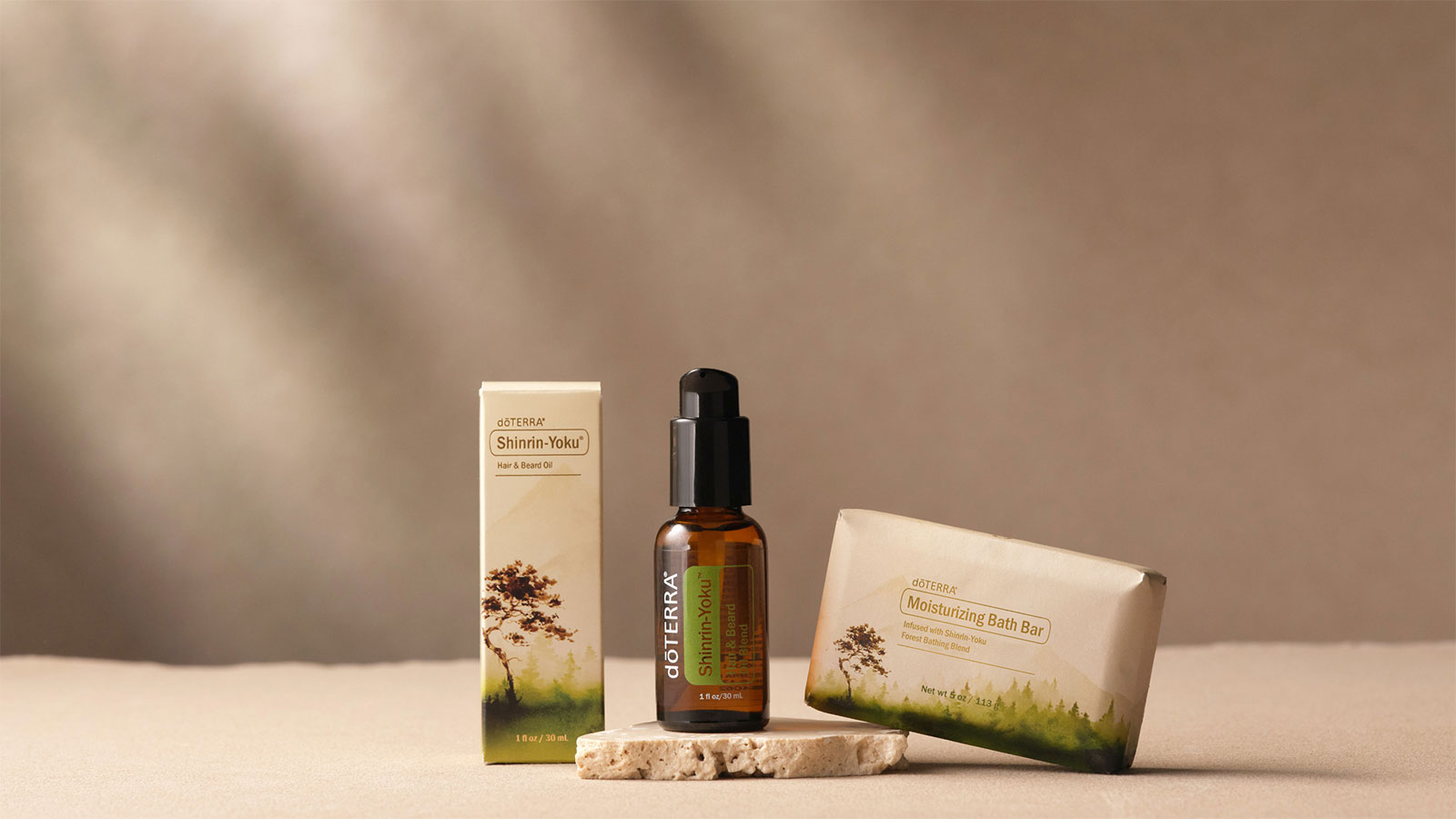 Shinrin-Yoku bath bar, beard oil, and oil blend