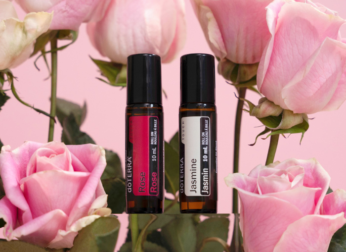 Rose and Jasmine rollers with rose background.