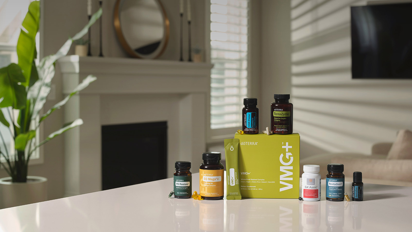 Various doTERRA products on a table