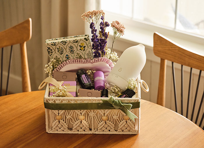 Basket filled with serenity and sleep promoting products