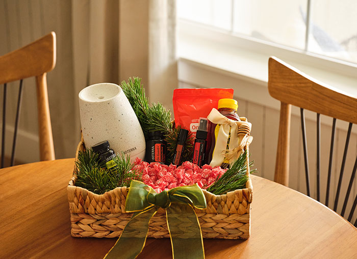 Festive basket filled with on guard products