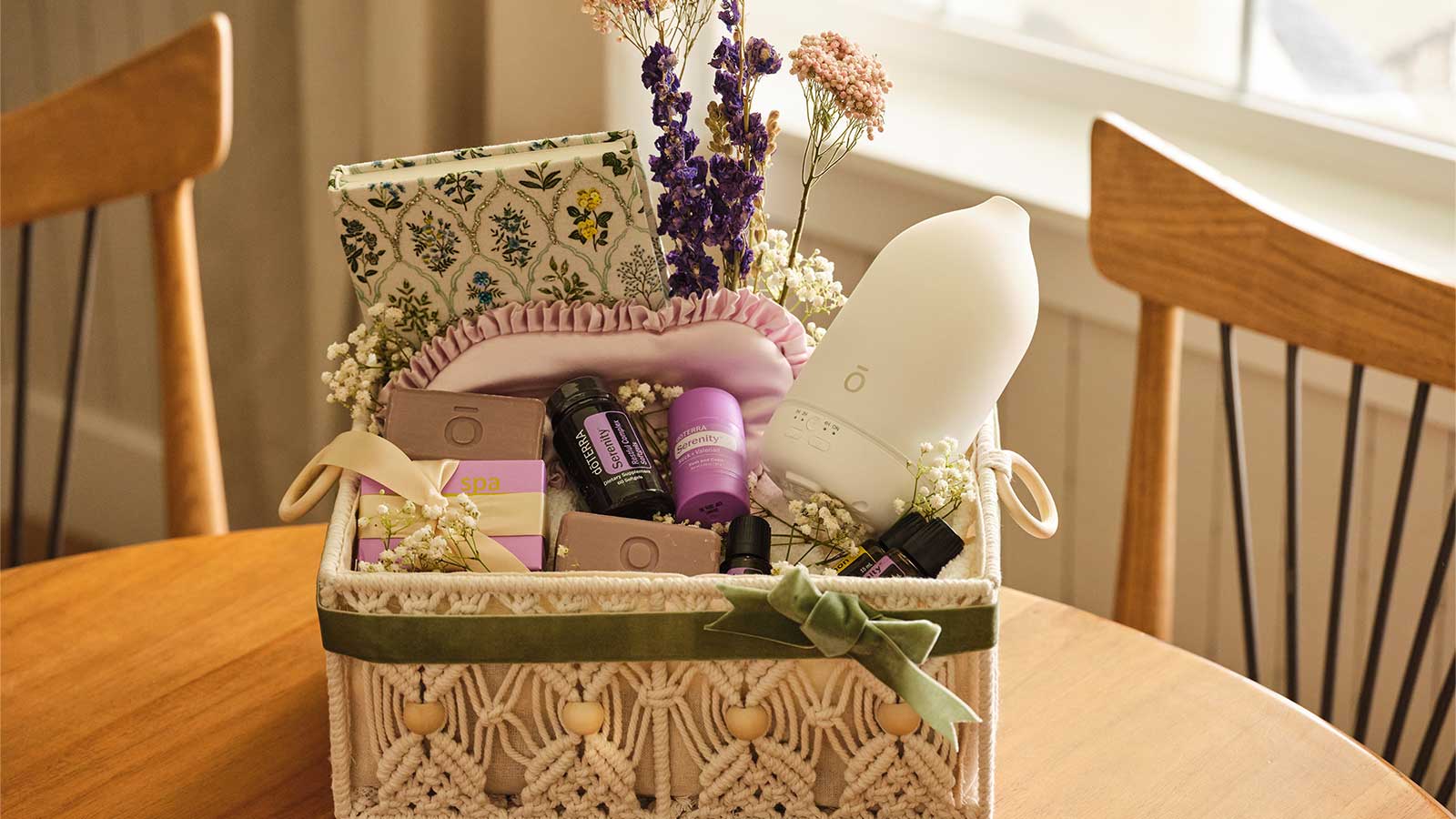 Basket filled with serenity and sleep promoting products