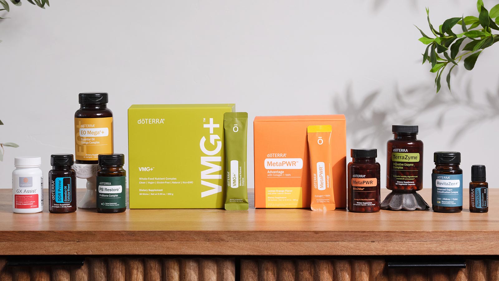 A table with various doTERRA products on it