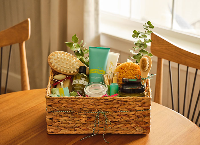 Basket filled with self care products