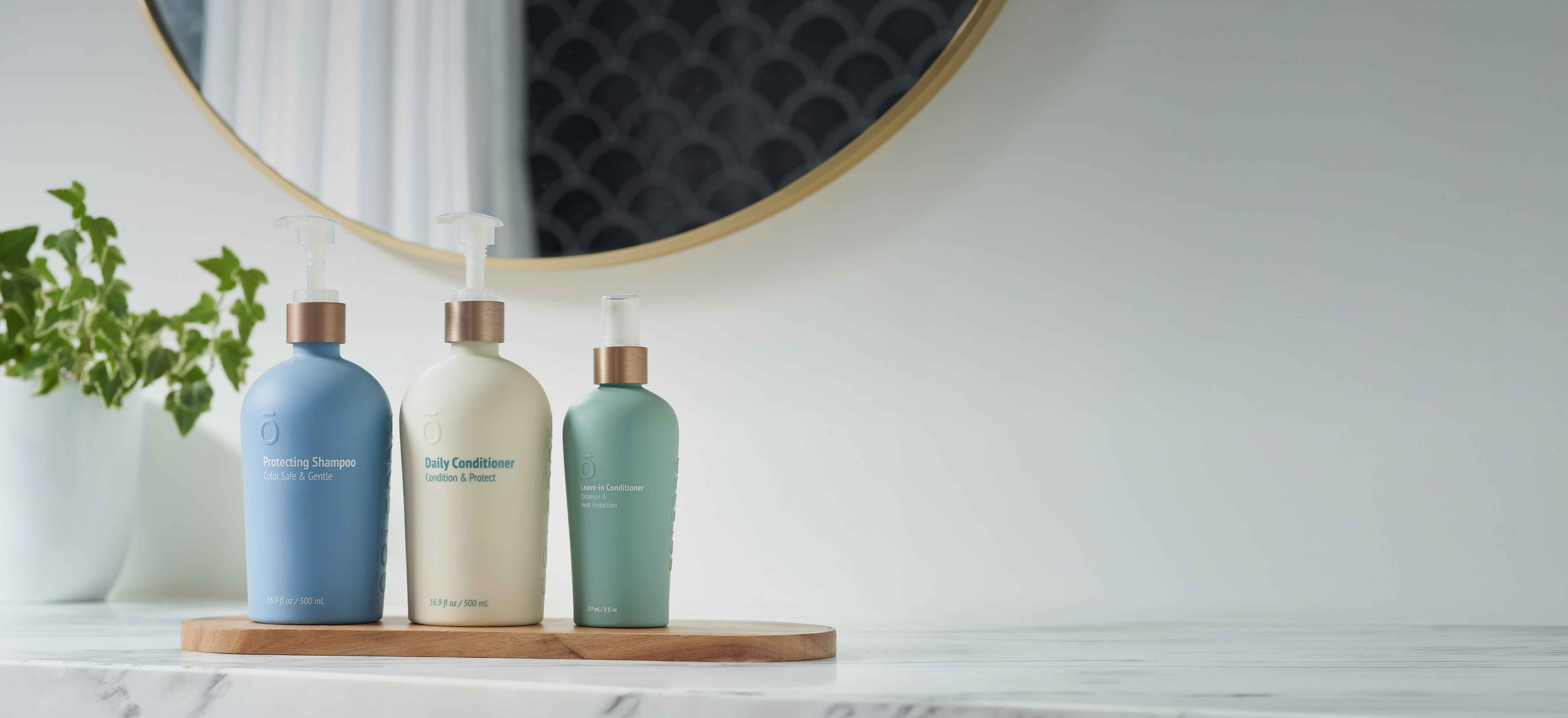 Bottles of Shampoo, Conditioner, and leave-in Conditioner