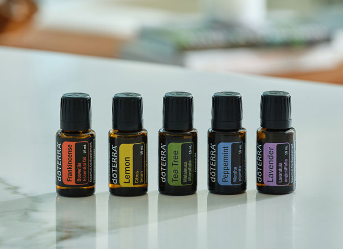 Lemon, Lavender, Tea Tree, Frankincense, and Peppermint oils