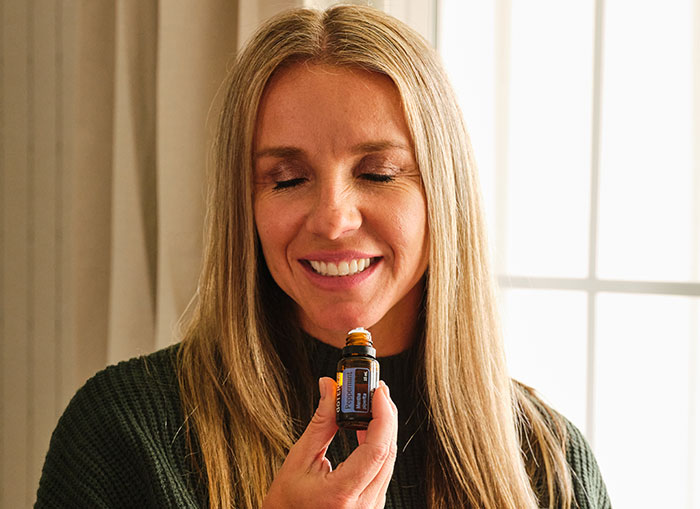 Woman smelling peppermint