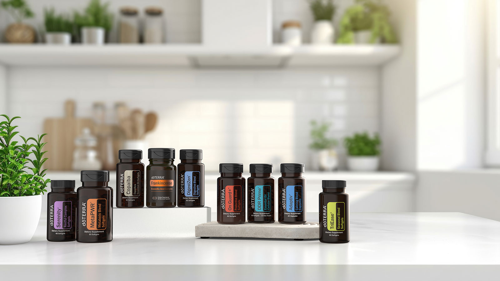 Various doTERRA Supplements on a table